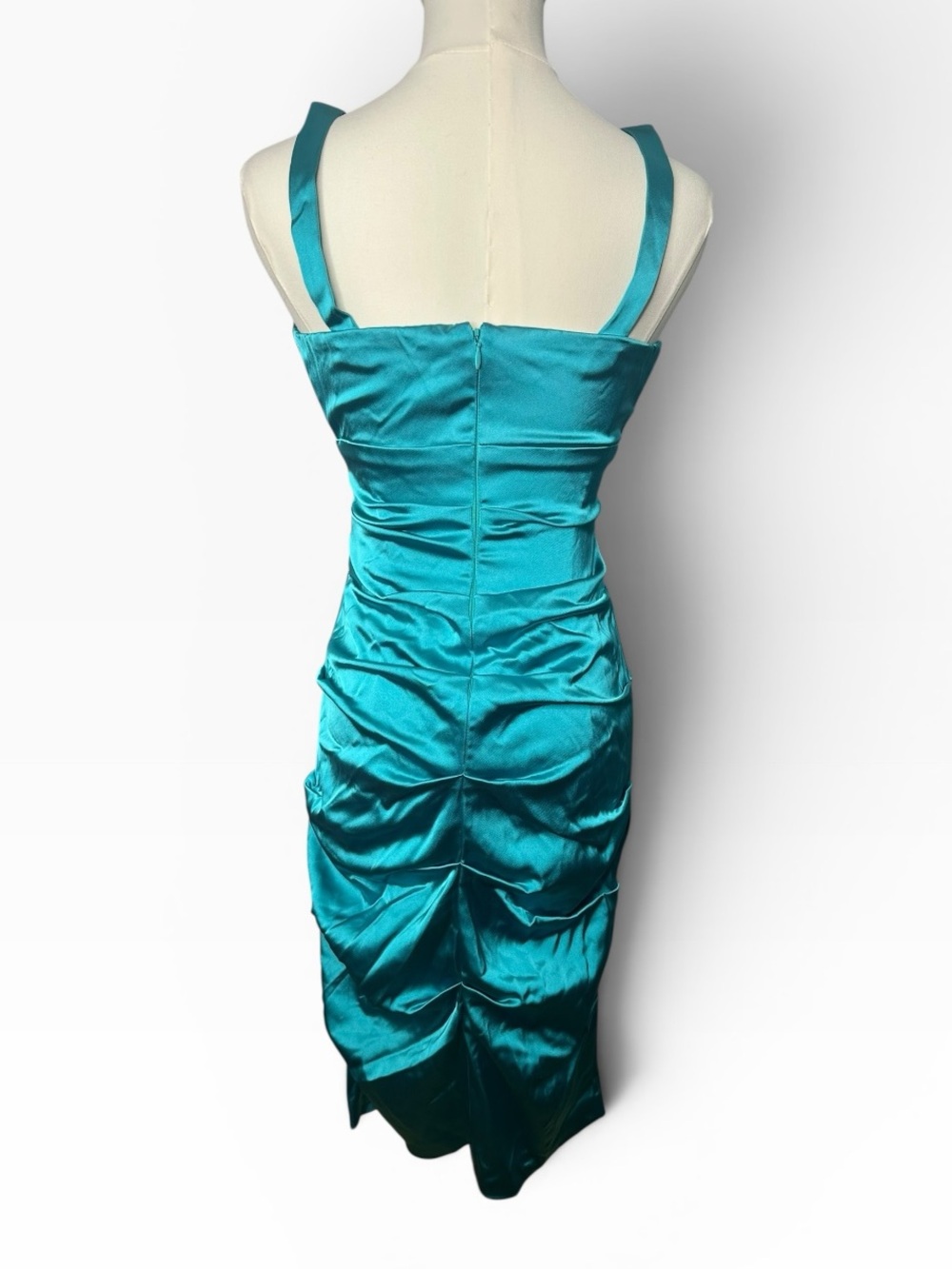 Vintage 90s Caché Ruched Satin Bodycon Dress Size 4 Made in USA - Picture 5 of 9